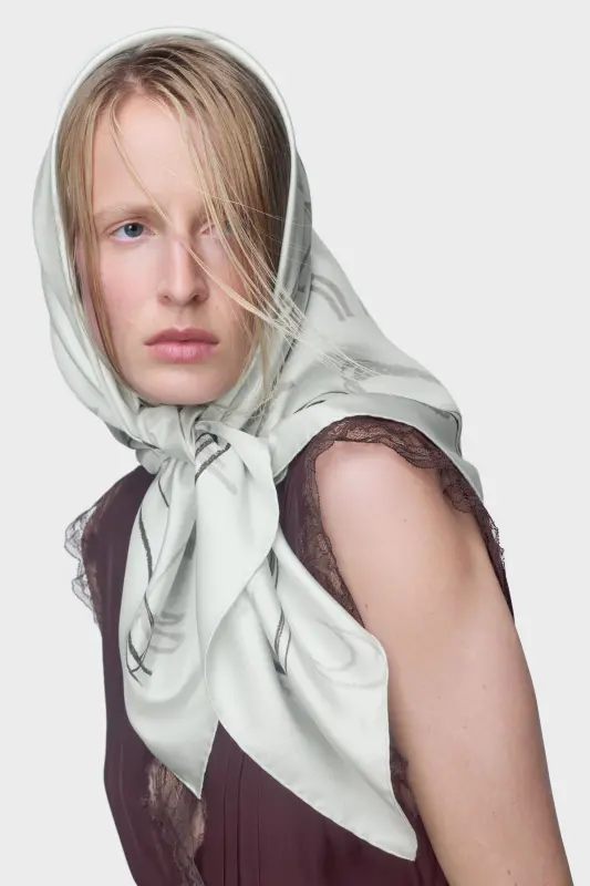 Maison Margiela Scribbled Numerical silk foulard Light Blue online