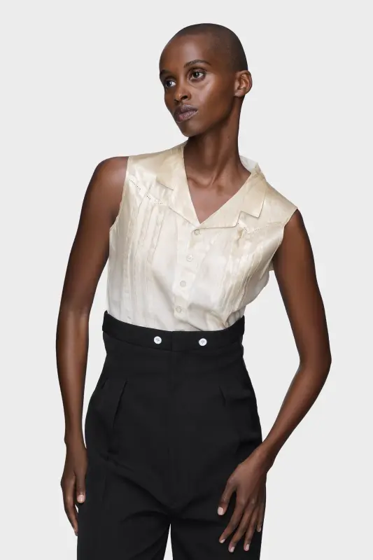 Maison Margiela Foil-treated sleeveless shirt White online